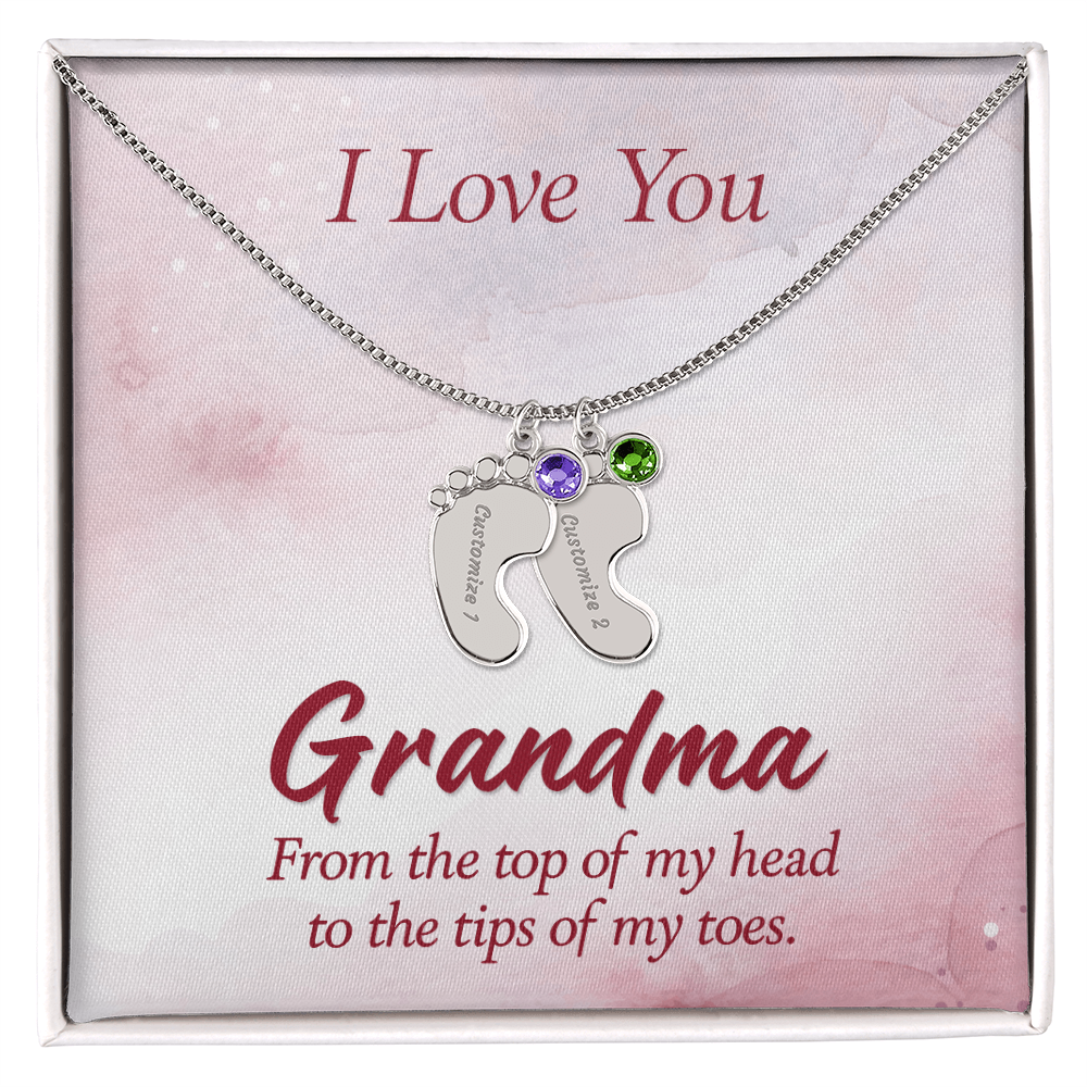 I Love You Grandma From Head to Toes Personalised Baby Feet Birthstone Necklace