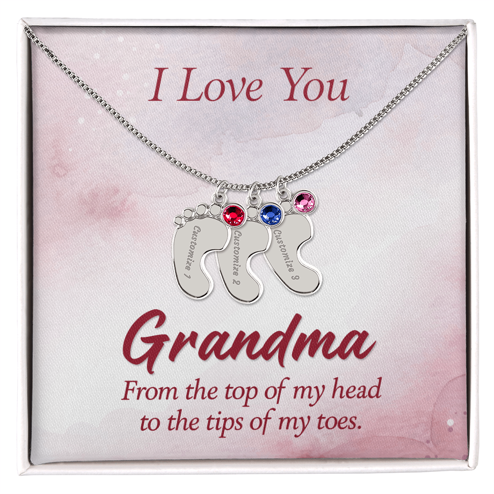 I Love You Grandma From Head to Toes Personalised Baby Feet Birthstone Necklace