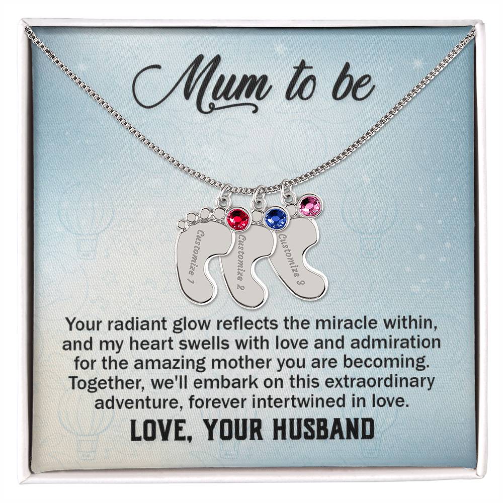 Mum to Be From Husband Personalised Baby Feet Birthstone Necklace