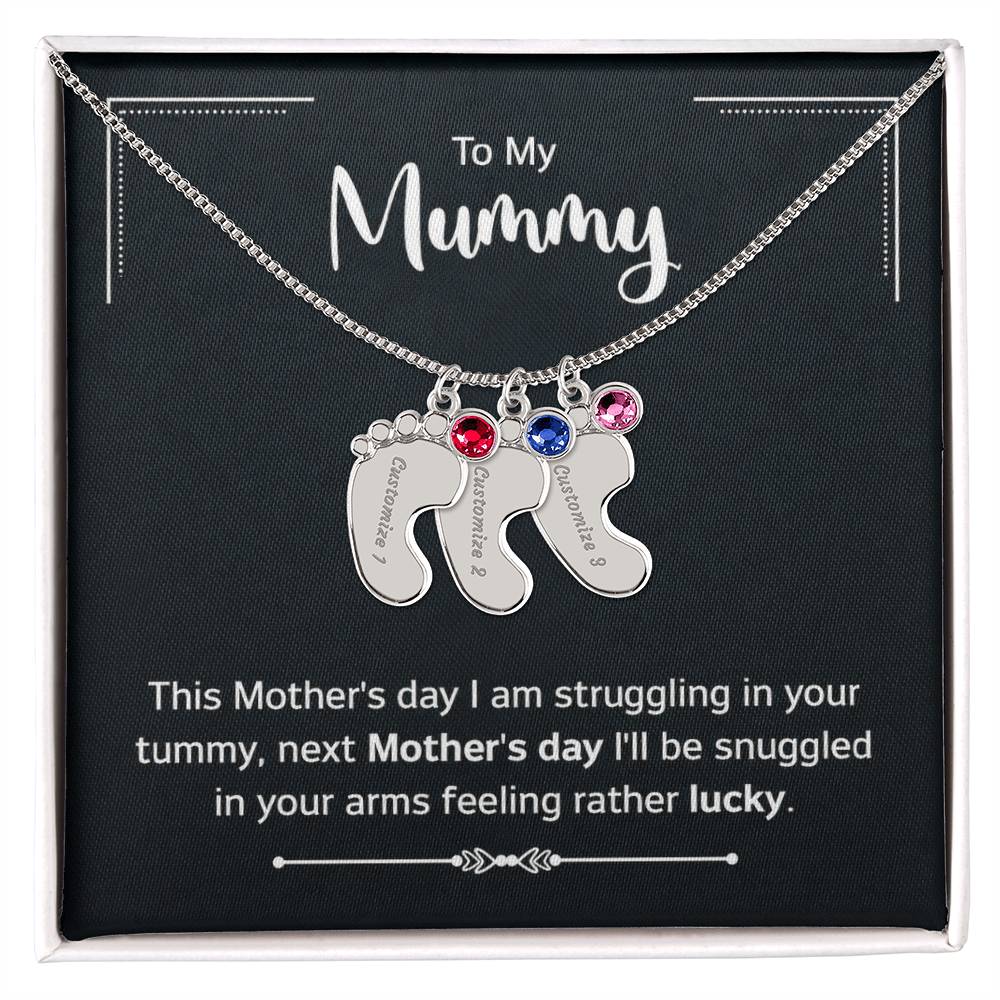 To My Mummy Next Mother's Day Personalised Baby Feet Birthstone Necklace