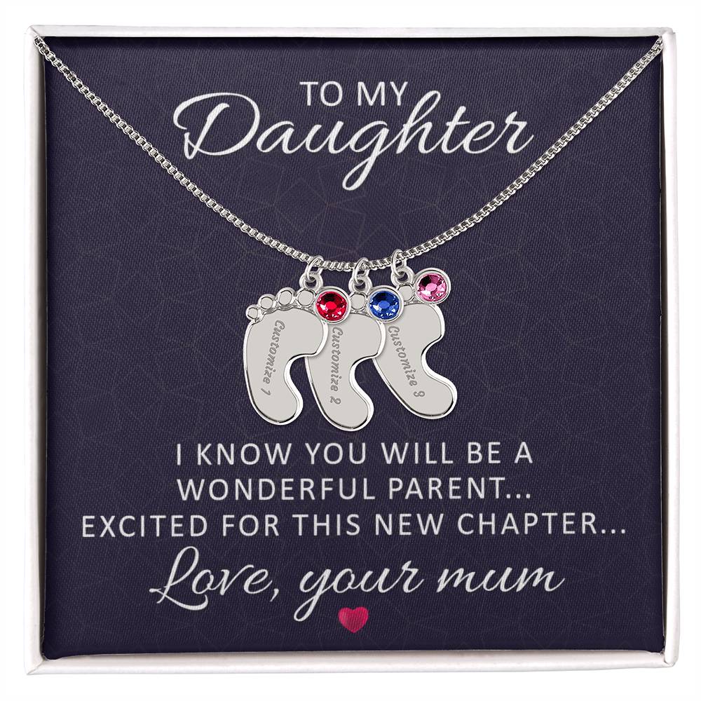 To My Daughter Wonderful Parent Personalised Baby Feet Birthstone Necklace