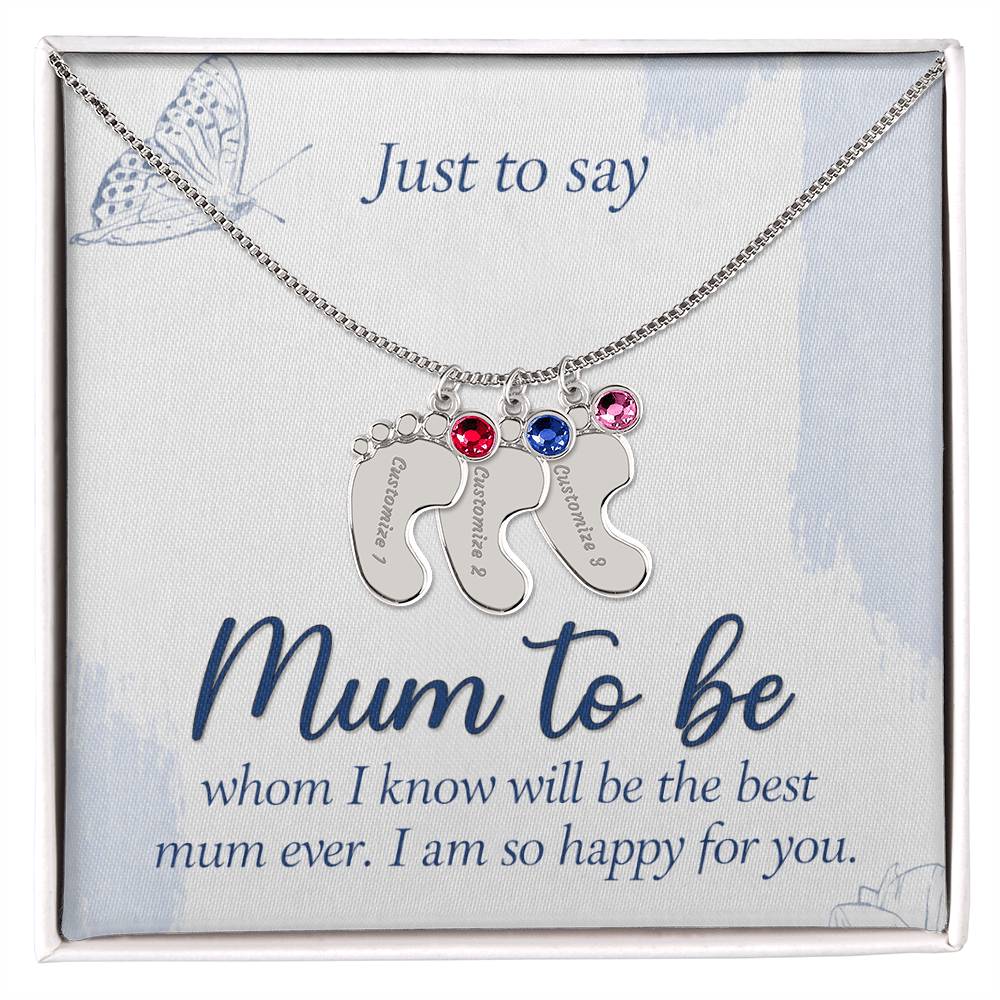 Just to Say Mum to Be Personalised Baby Feet Birthstone Necklace