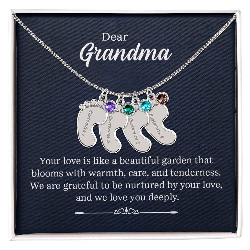 Dear Grandma Beautiful Garden Personalised Baby Feet Birthstone Necklace