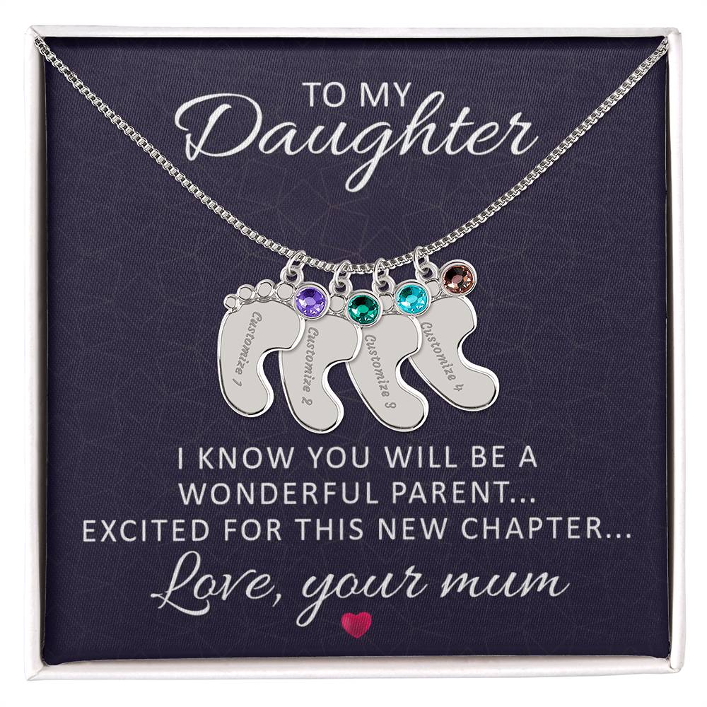 To My Daughter Wonderful Parent Personalised Baby Feet Birthstone Necklace