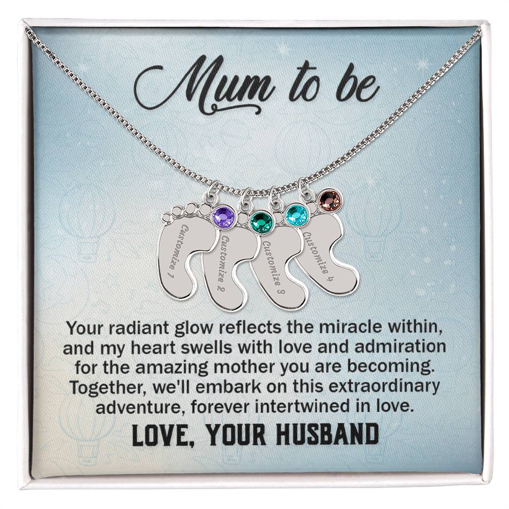 Mum to Be From Husband Personalised Baby Feet Birthstone Necklace