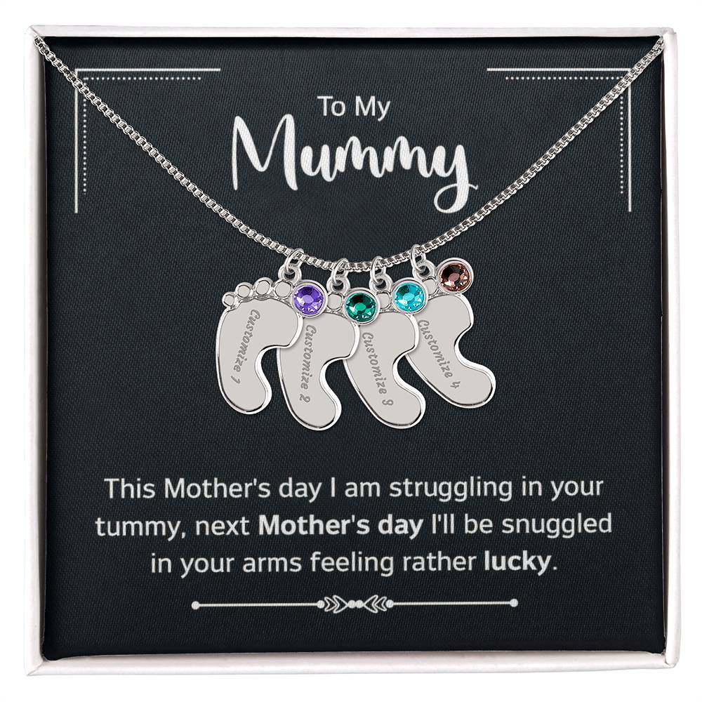 To My Mummy Next Mother's Day Personalised Baby Feet Birthstone Necklace