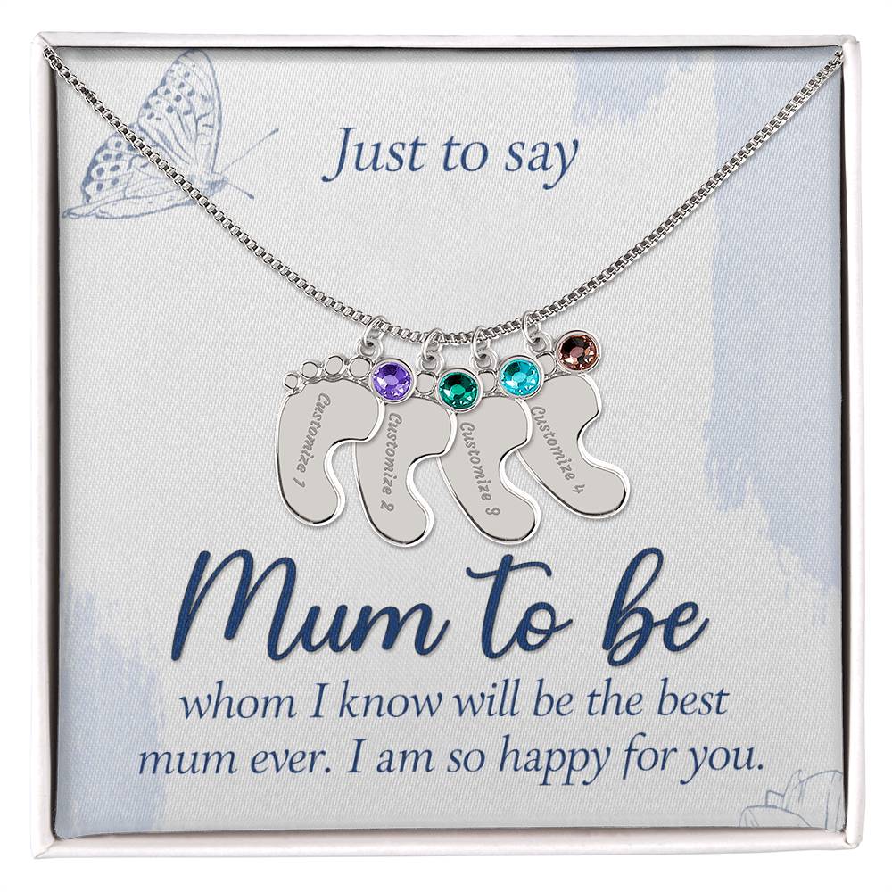 Just to Say Mum to Be Personalised Baby Feet Birthstone Necklace