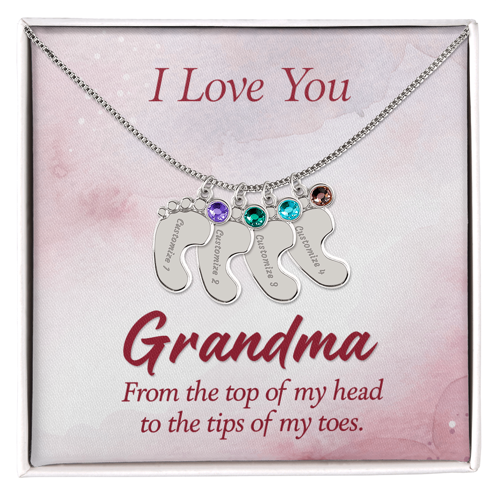 I Love You Grandma From Head to Toes Personalised Baby Feet Birthstone Necklace