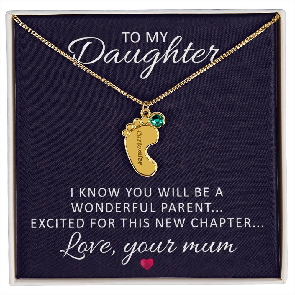 To My Daughter Wonderful Parent Personalised Baby Feet Birthstone Necklace