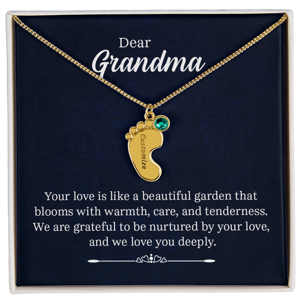 Dear Grandma Beautiful Garden Personalised Baby Feet Birthstone Necklace