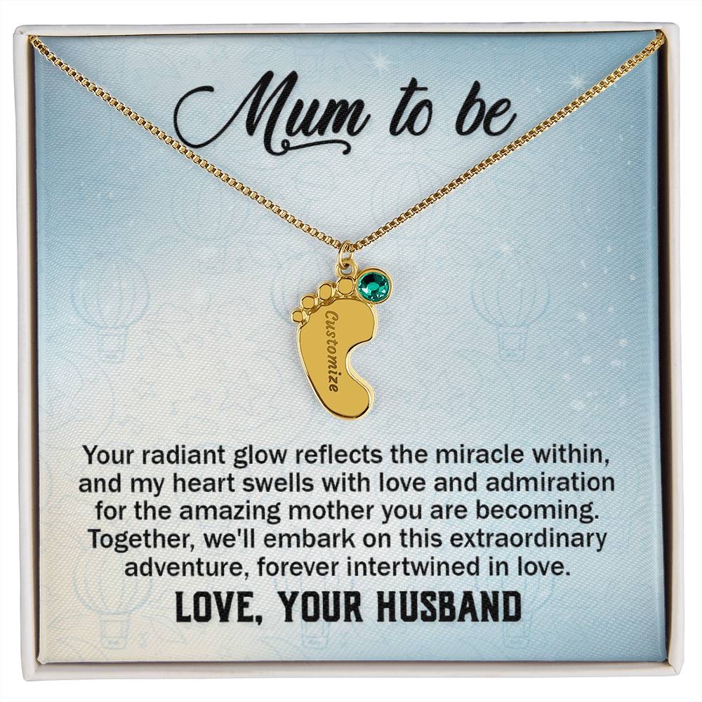 Mum to Be From Husband Personalised Baby Feet Birthstone Necklace
