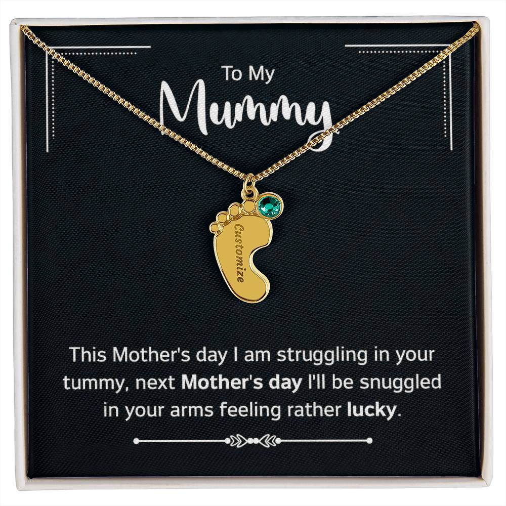 To My Mummy Next Mother's Day Personalised Baby Feet Birthstone Necklace