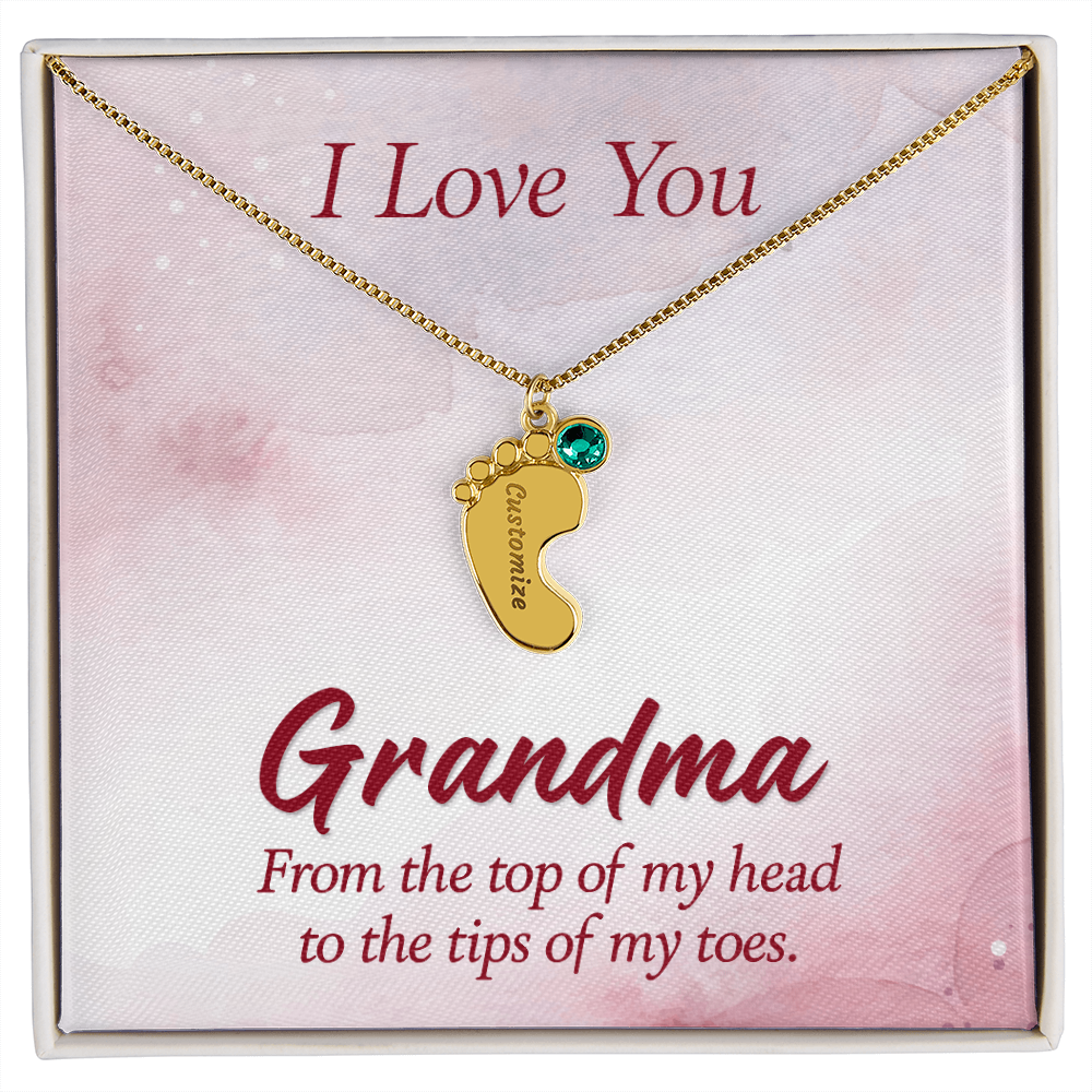 I Love You Grandma From Head to Toes Personalised Baby Feet Birthstone Necklace
