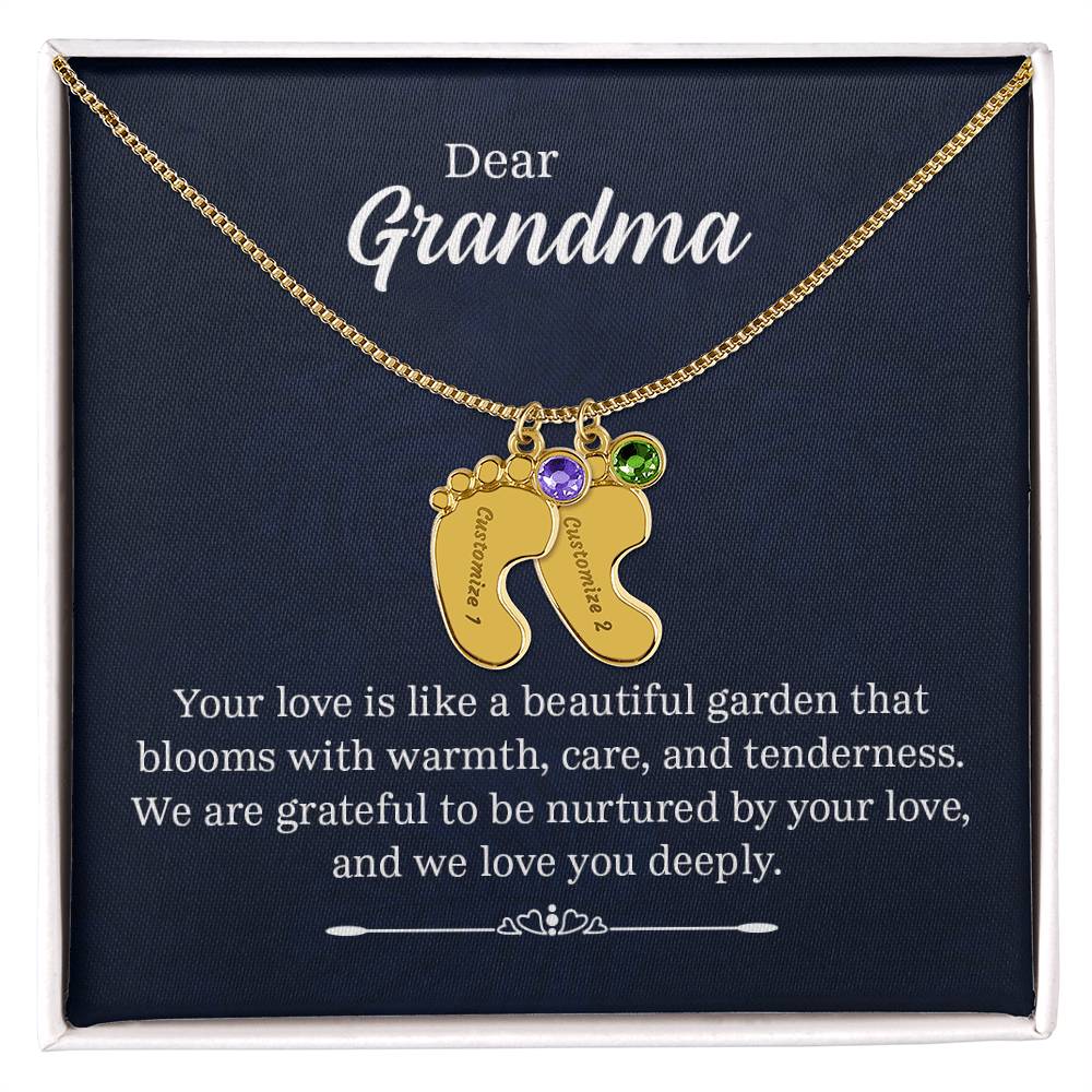 Dear Grandma Beautiful Garden Personalised Baby Feet Birthstone Necklace