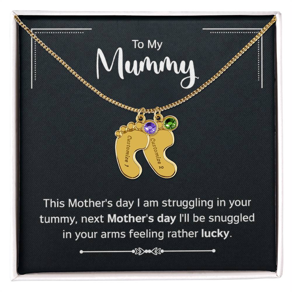 To My Mummy Next Mother's Day Personalised Baby Feet Birthstone Necklace