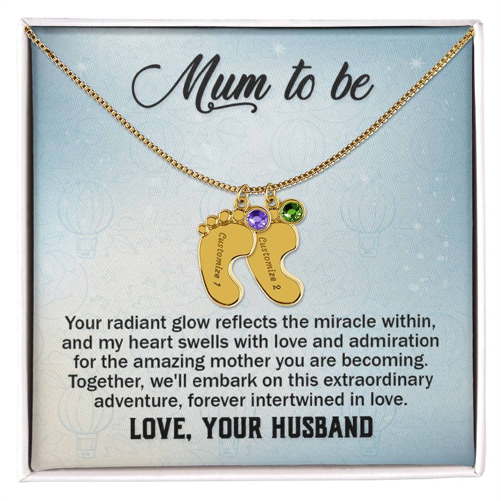 Mum to Be From Husband Personalised Baby Feet Birthstone Necklace