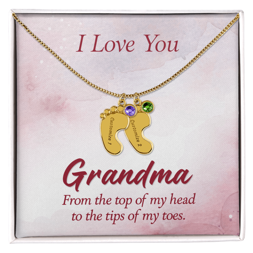 I Love You Grandma From Head to Toes Personalised Baby Feet Birthstone Necklace