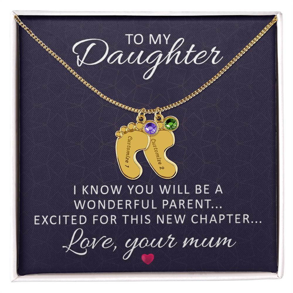 To My Daughter Wonderful Parent Personalised Baby Feet Birthstone Necklace