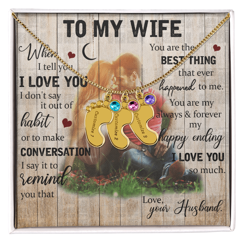 To My Wife Baby Feet Necklace with Birthstone - Engraved