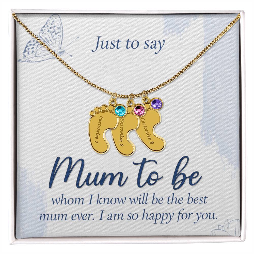 Just to Say Mum to Be Personalised Baby Feet Birthstone Necklace