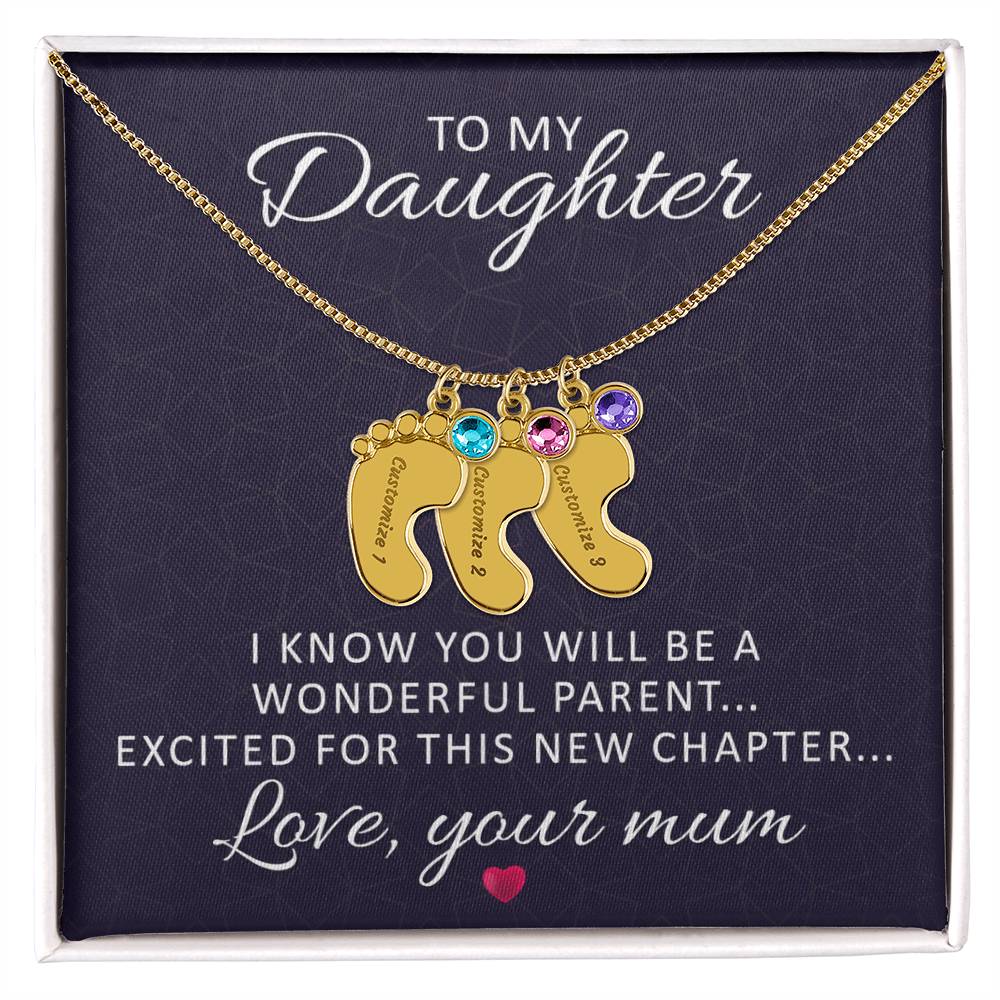To My Daughter Wonderful Parent Personalised Baby Feet Birthstone Necklace