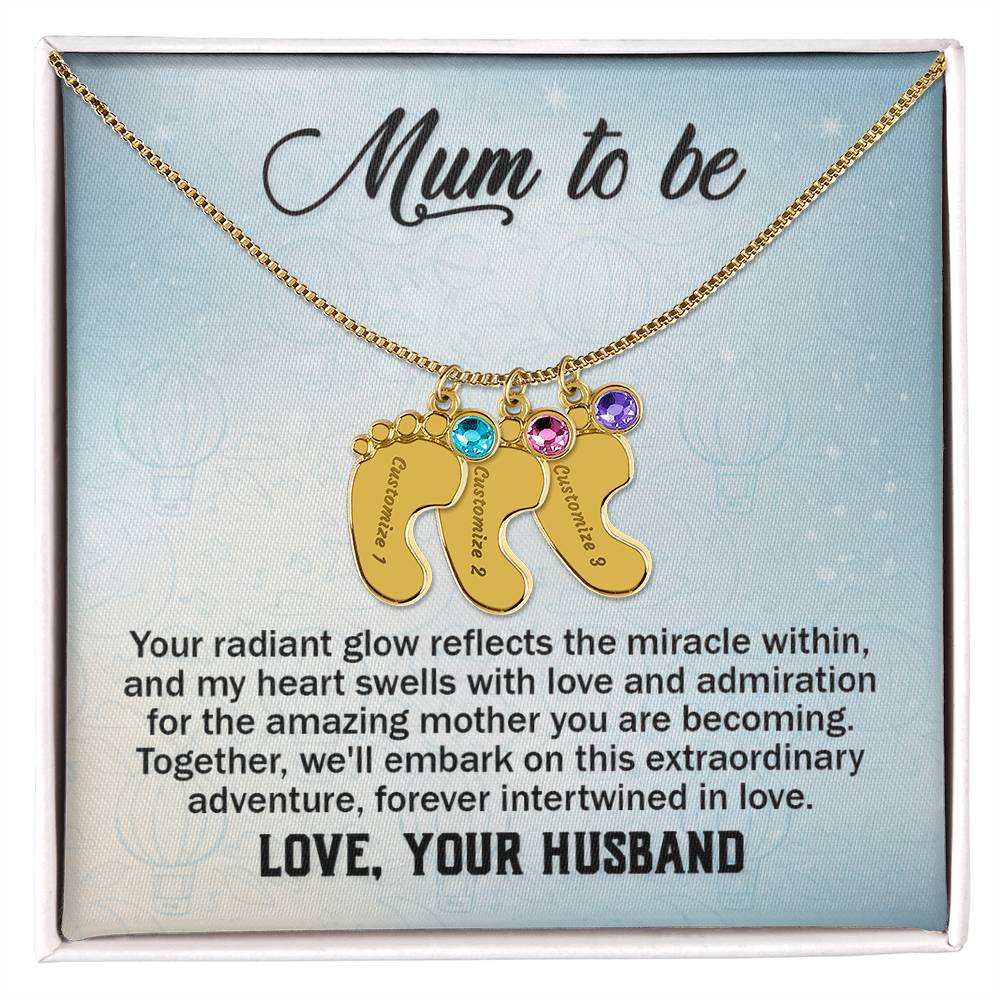Mum to Be From Husband Personalised Baby Feet Birthstone Necklace