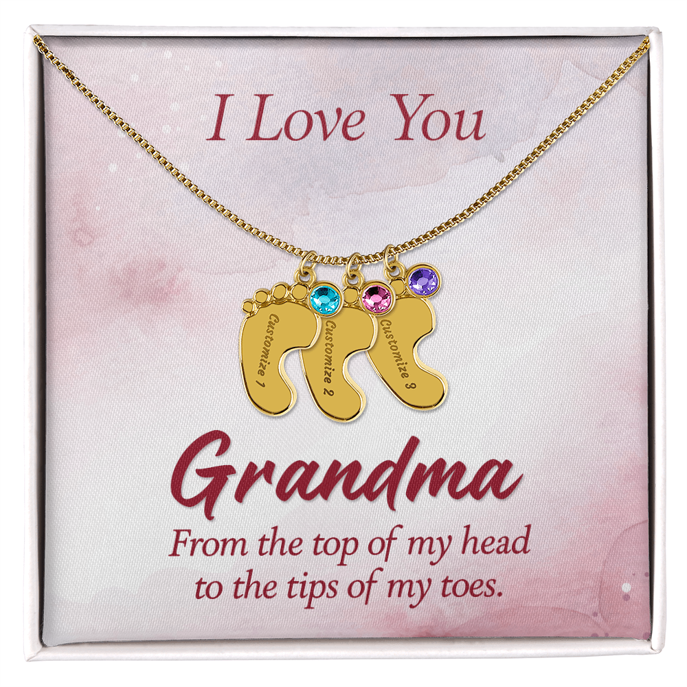 I Love You Grandma From Head to Toes Personalised Baby Feet Birthstone Necklace