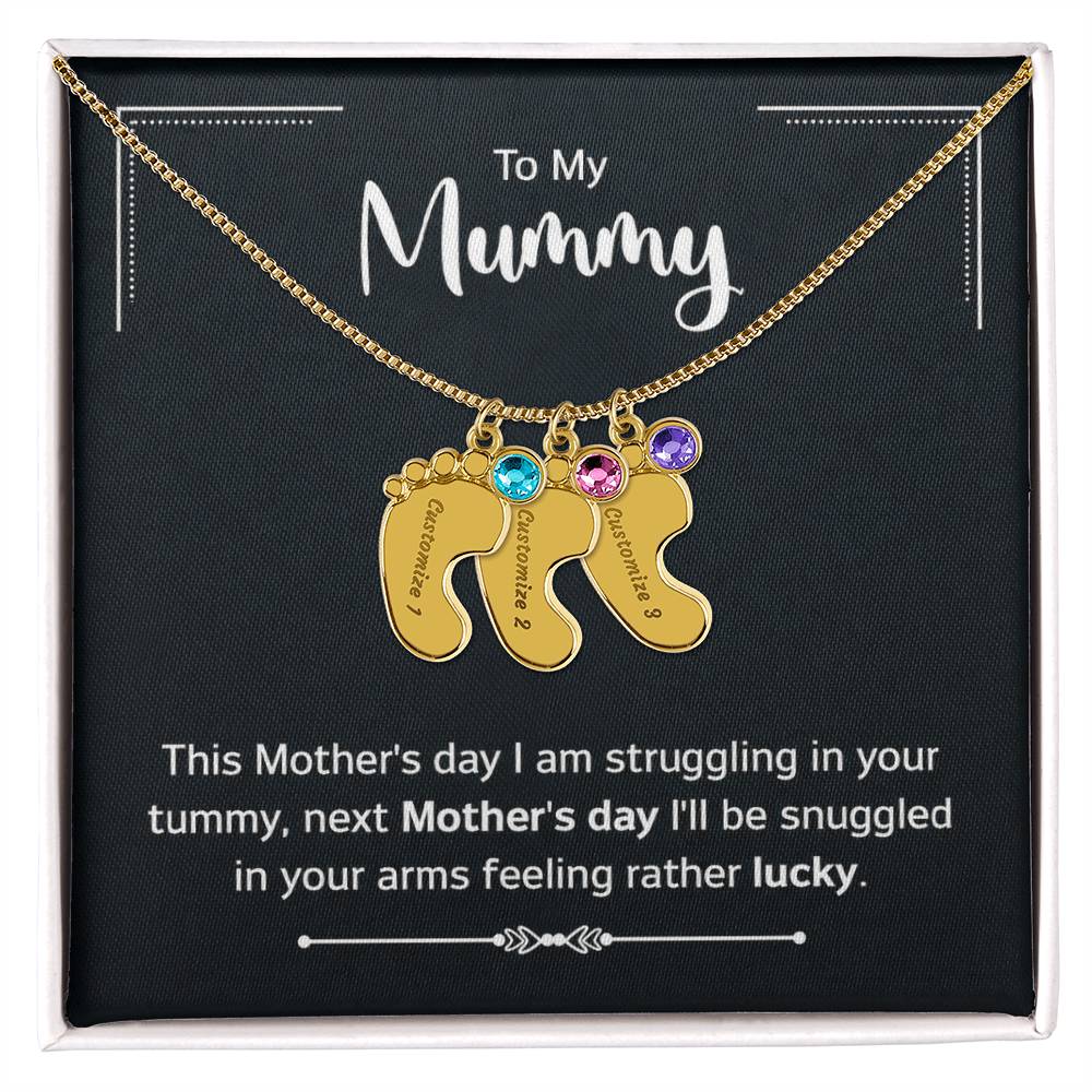 To My Mummy Next Mother's Day Personalised Baby Feet Birthstone Necklace