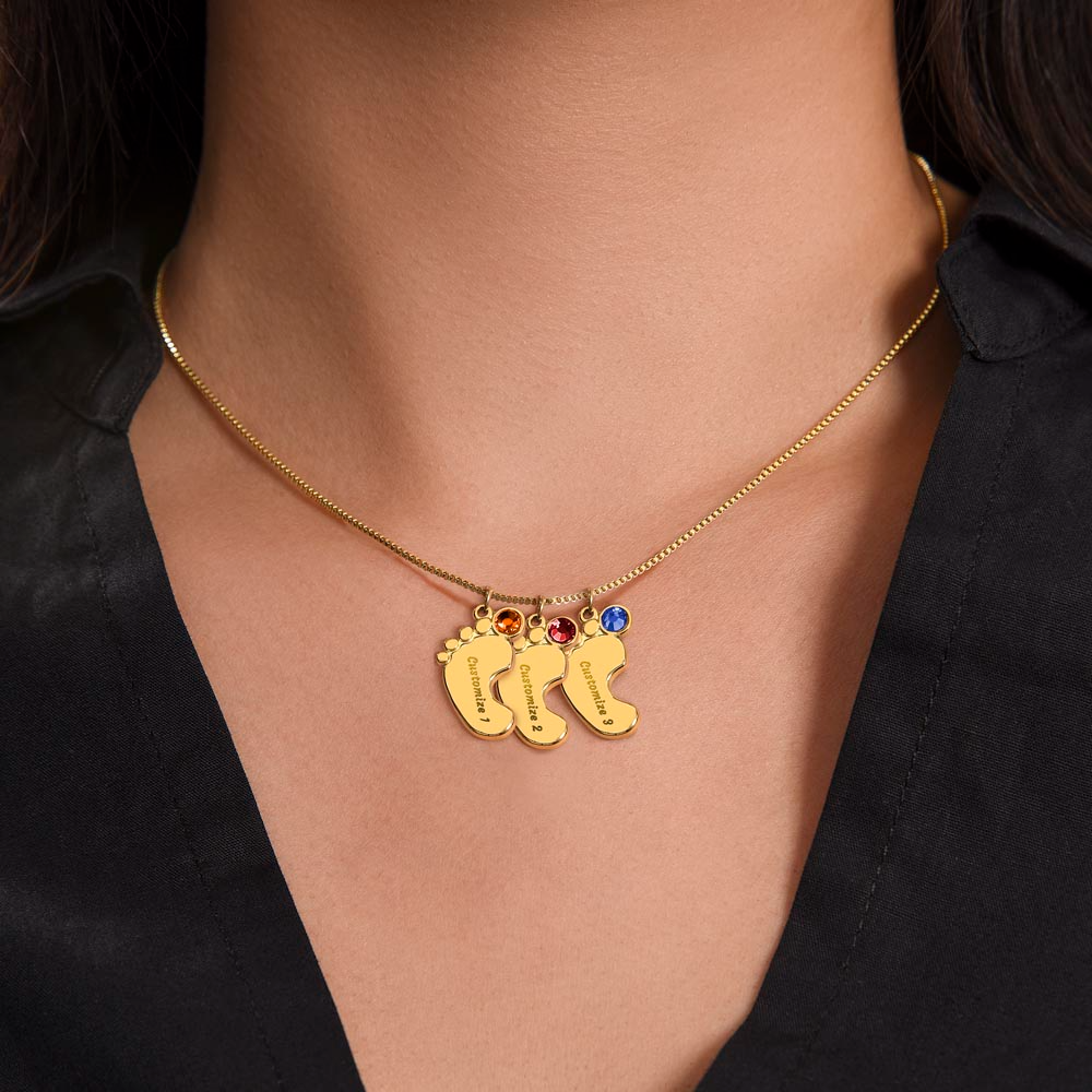 To My Wife Baby Feet Necklace with Birthstone - Engraved