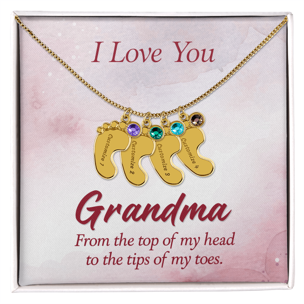 I Love You Grandma From Head to Toes Personalised Baby Feet Birthstone Necklace
