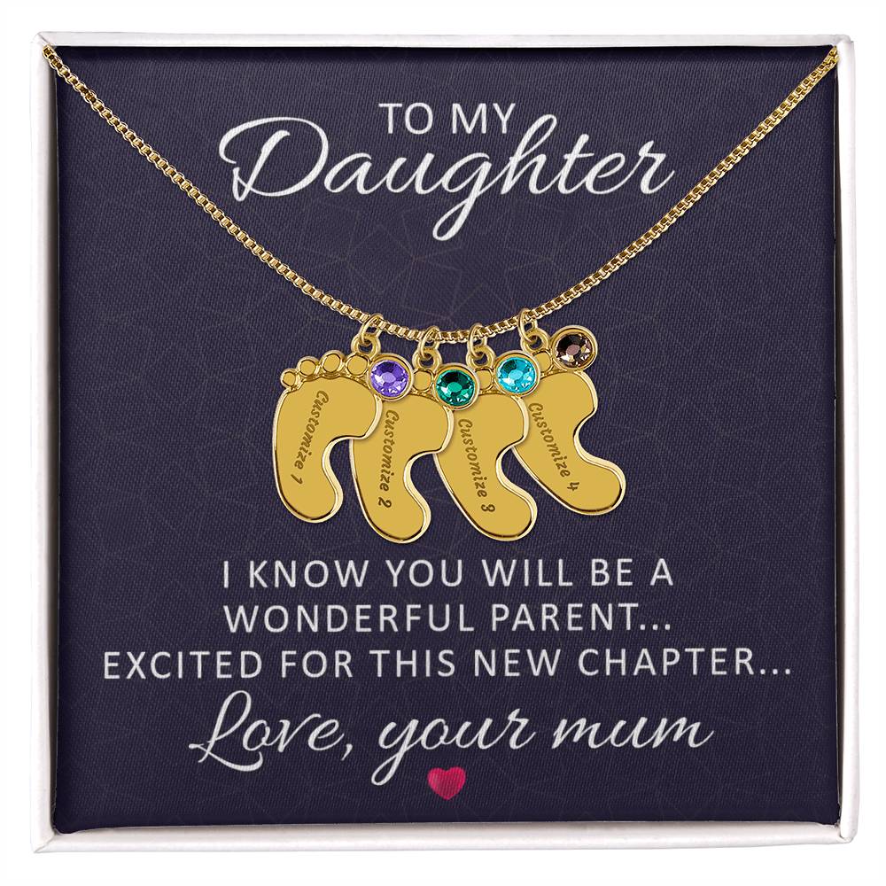 To My Daughter Wonderful Parent Personalised Baby Feet Birthstone Necklace