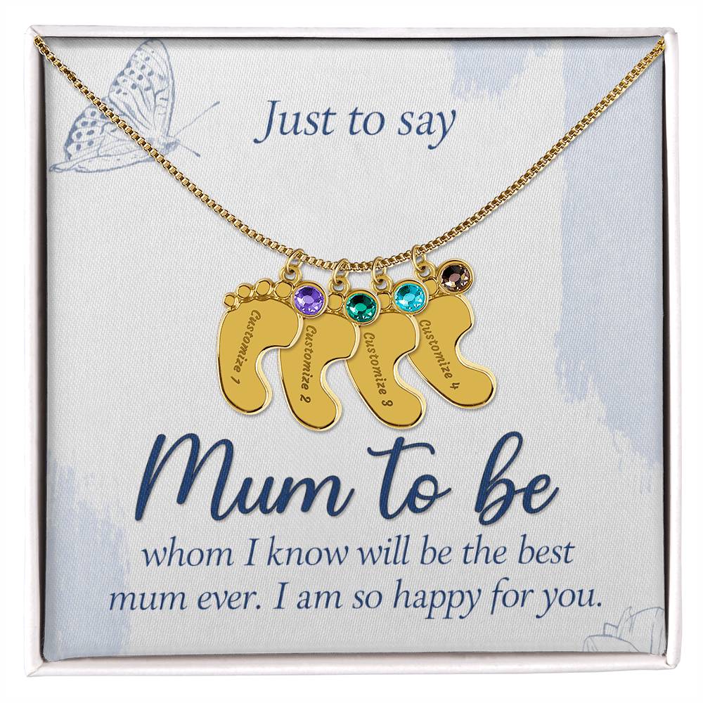 Just to Say Mum to Be Personalised Baby Feet Birthstone Necklace