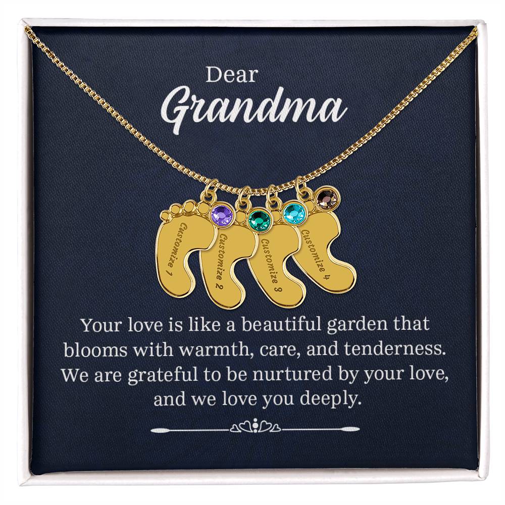 Dear Grandma Beautiful Garden Personalised Baby Feet Birthstone Necklace