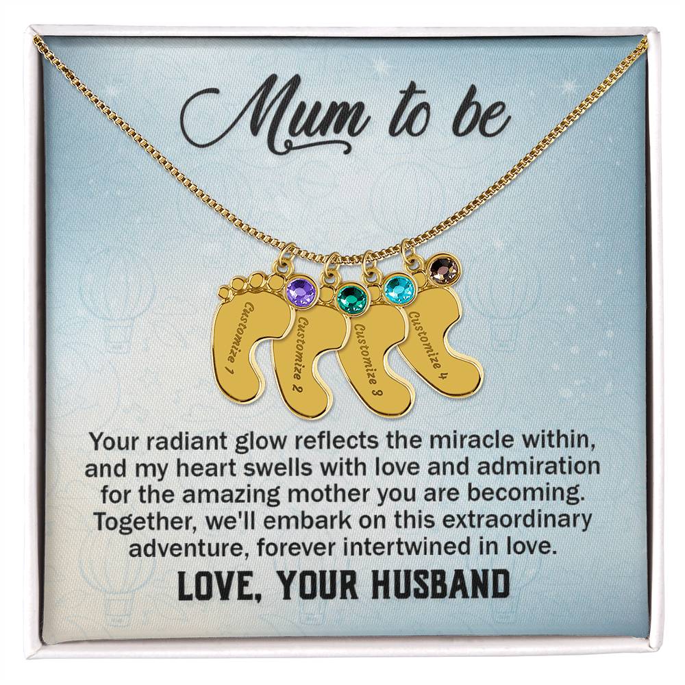 Mum to Be From Husband Personalised Baby Feet Birthstone Necklace