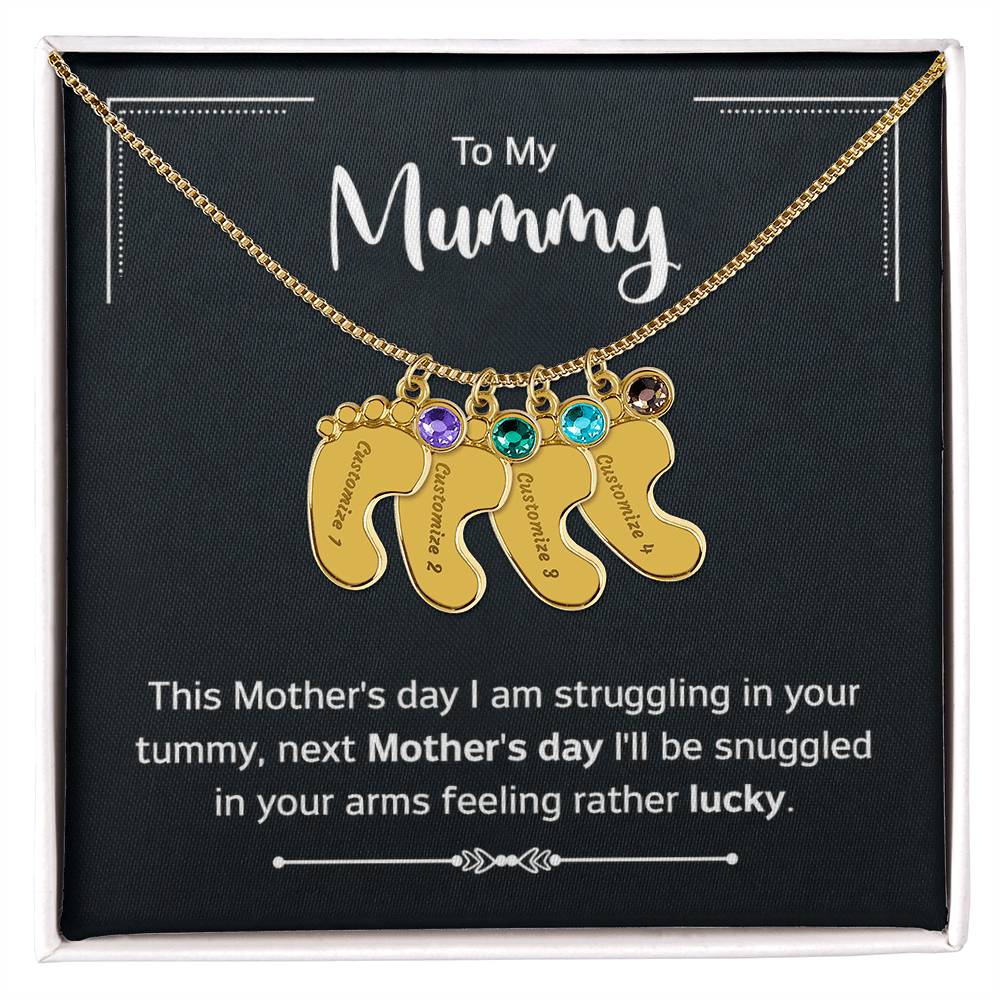 To My Mummy Next Mother's Day Personalised Baby Feet Birthstone Necklace