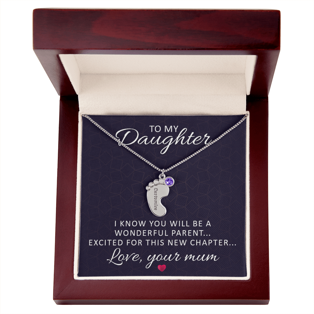 To My Daughter Wonderful Parent Personalised Baby Feet Birthstone Necklace