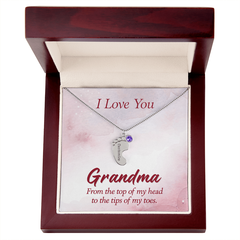 I Love You Grandma From Head to Toes Personalised Baby Feet Birthstone Necklace