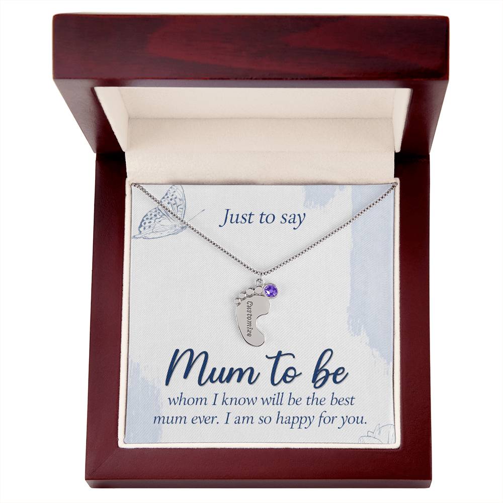 Just to Say Mum to Be Personalised Baby Feet Birthstone Necklace