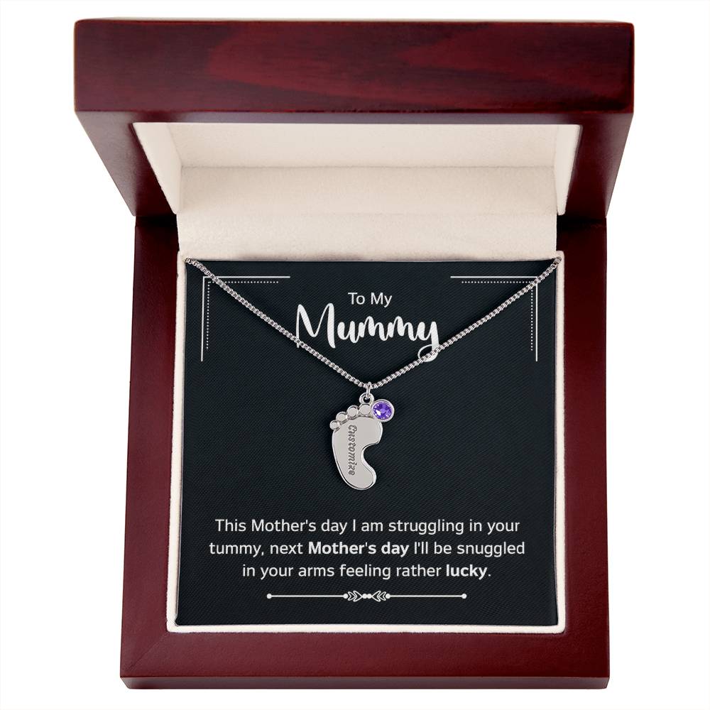 To My Mummy Next Mother's Day Personalised Baby Feet Birthstone Necklace