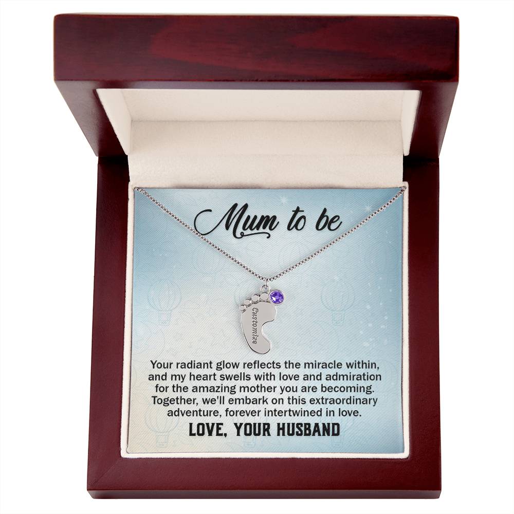 Mum to Be From Husband Personalised Baby Feet Birthstone Necklace