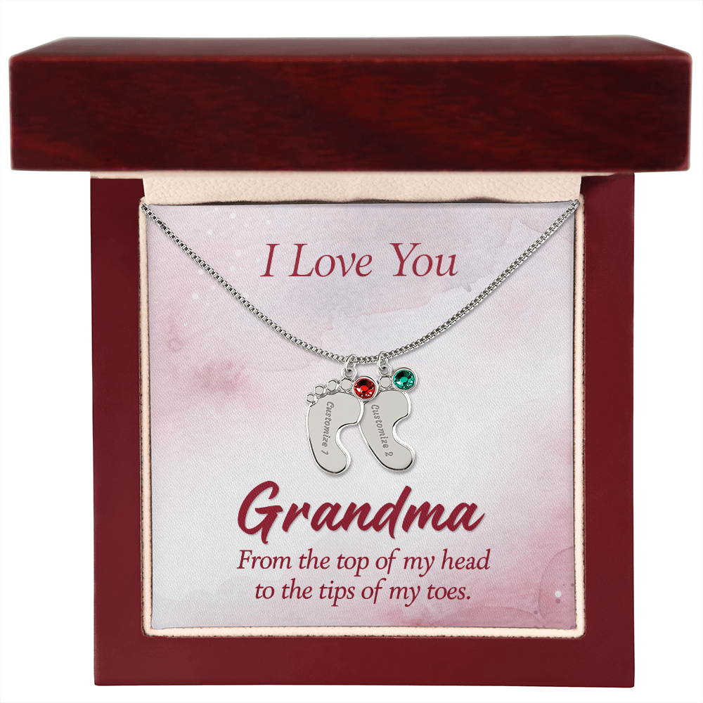 I Love You Grandma From Head to Toes Personalised Baby Feet Birthstone Necklace