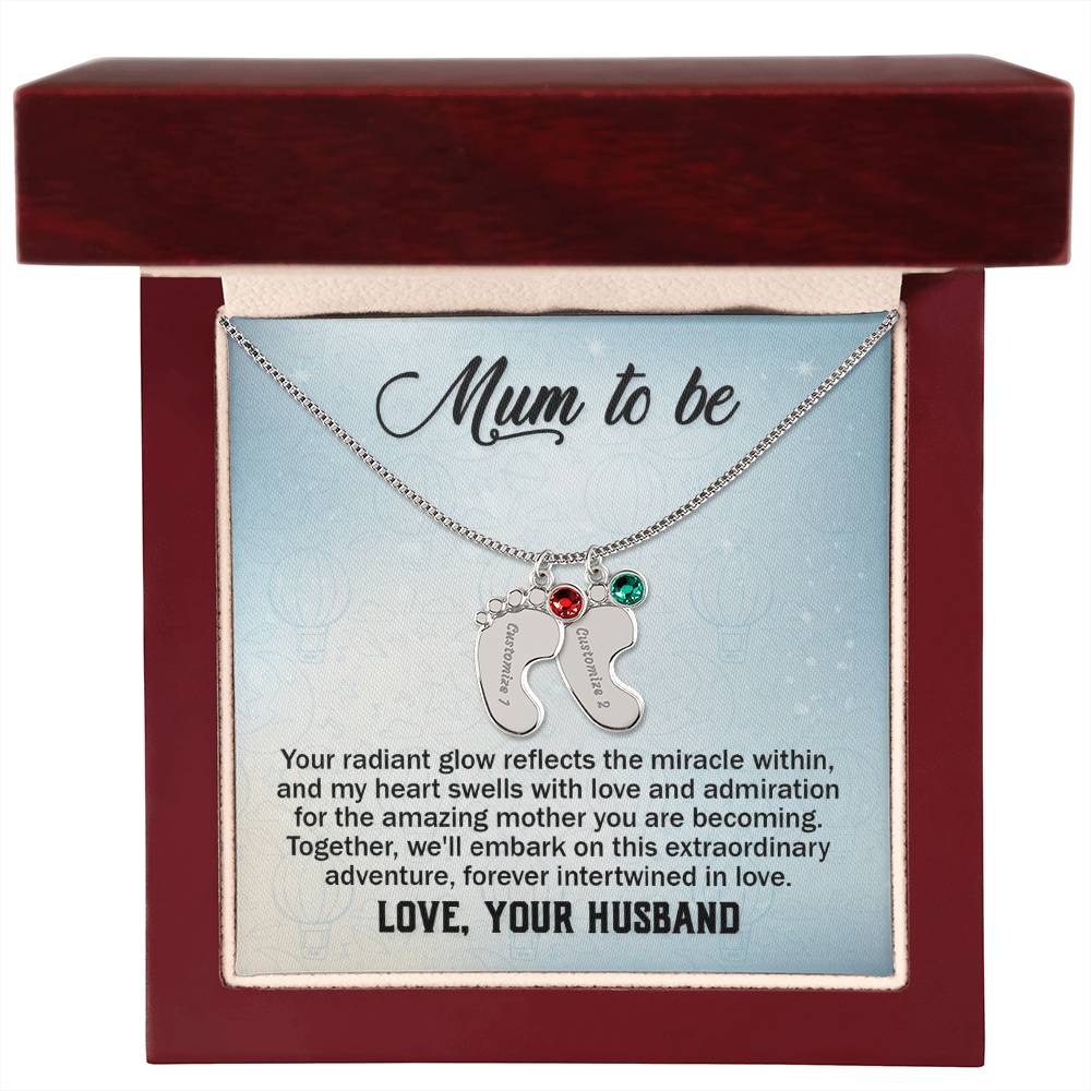 Mum to Be From Husband Personalised Baby Feet Birthstone Necklace