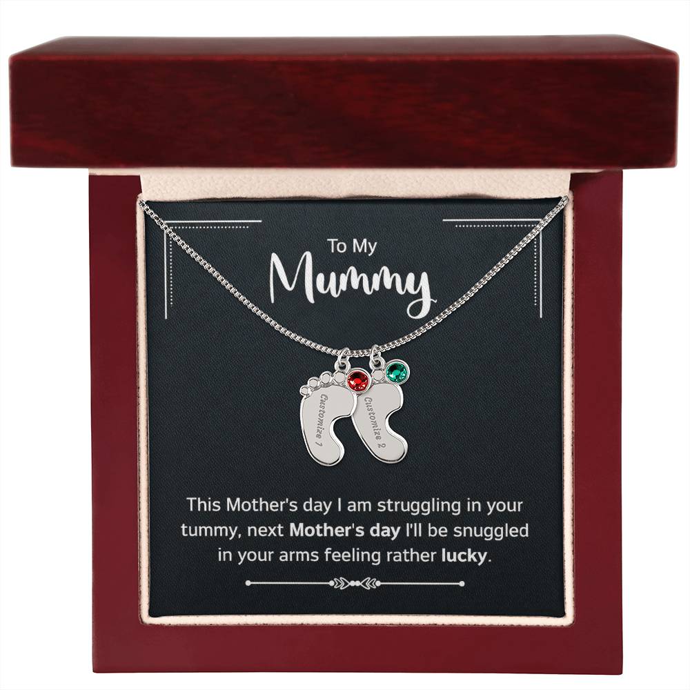 To My Mummy Next Mother's Day Personalised Baby Feet Birthstone Necklace