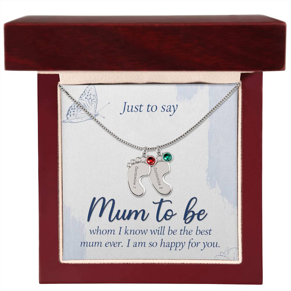 Just to Say Mum to Be Personalised Baby Feet Birthstone Necklace