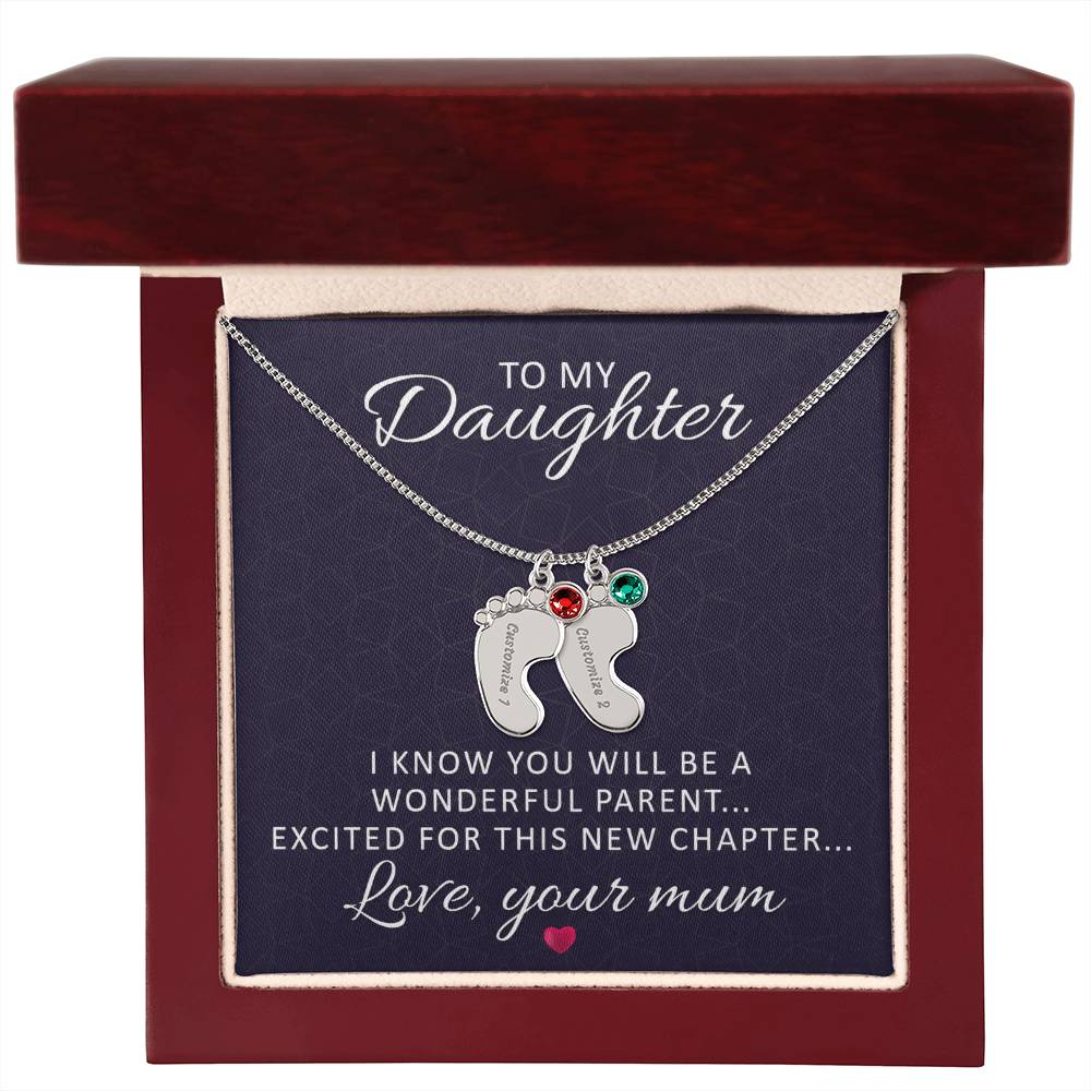 To My Daughter Wonderful Parent Personalised Baby Feet Birthstone Necklace
