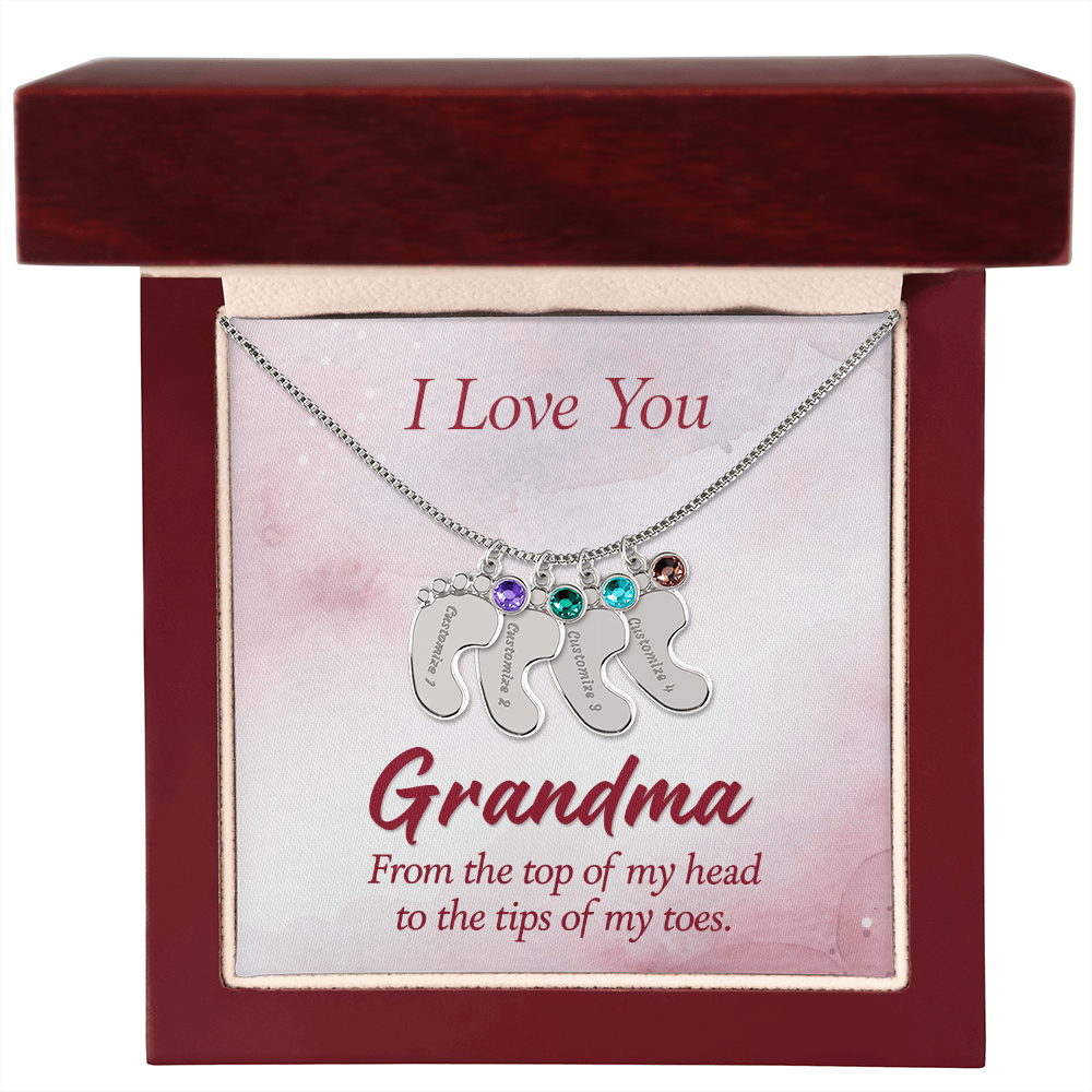 I Love You Grandma From Head to Toes Personalised Baby Feet Birthstone Necklace