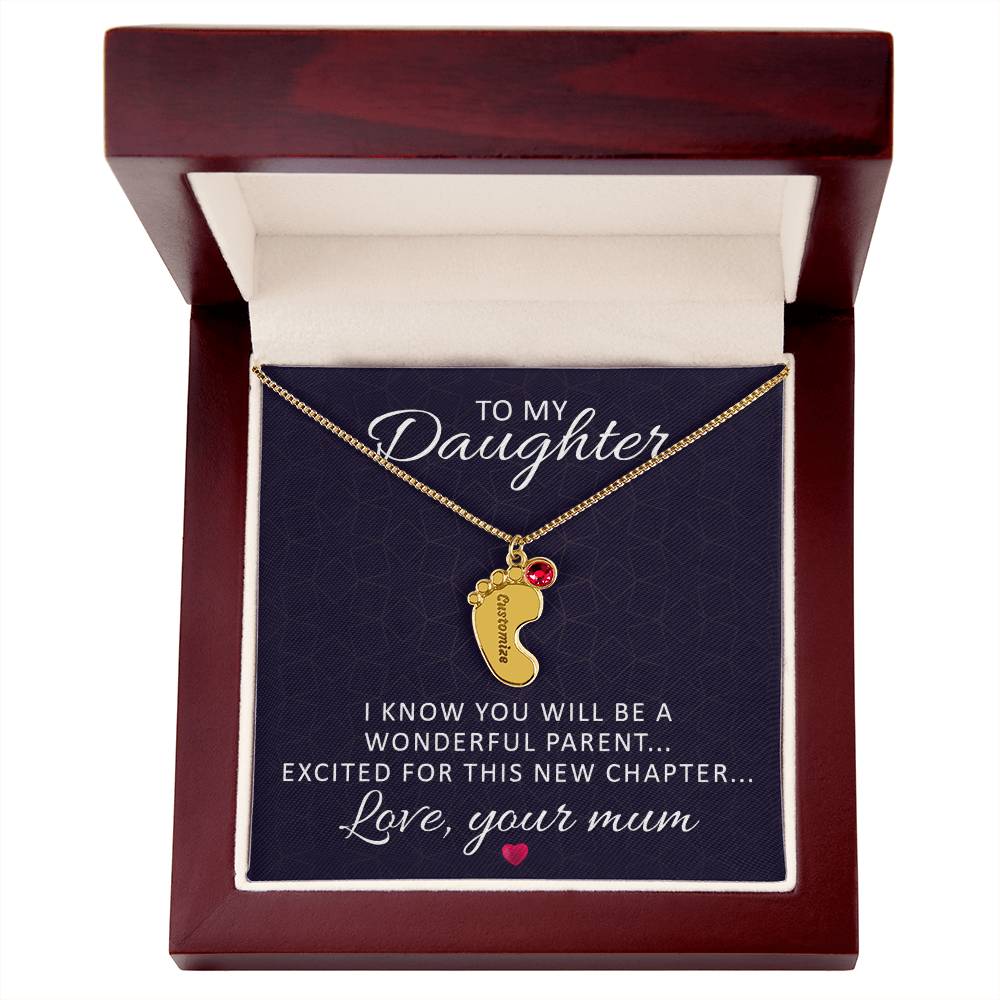 To My Daughter Wonderful Parent Personalised Baby Feet Birthstone Necklace