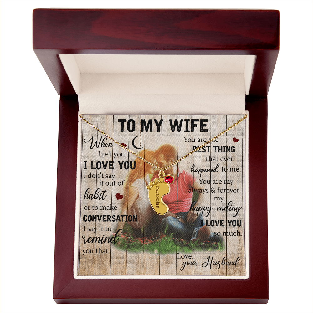 To My Wife Baby Feet Necklace with Birthstone - Engraved