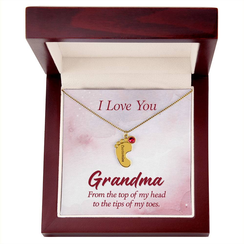 I Love You Grandma From Head to Toes Personalised Baby Feet Birthstone Necklace