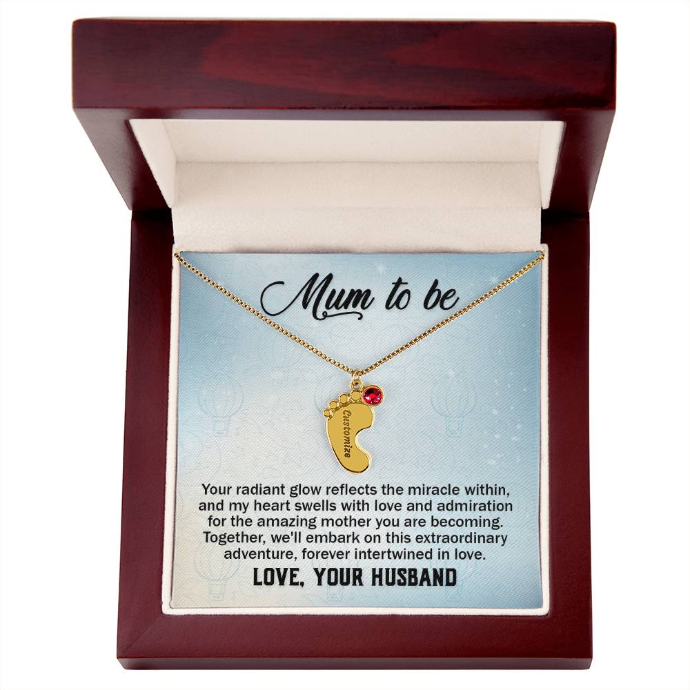 Mum to Be From Husband Personalised Baby Feet Birthstone Necklace